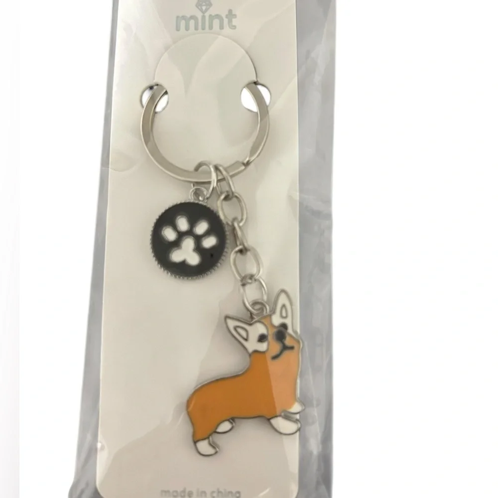 Mint Enamel Dog Keychains with Paw Print Charms